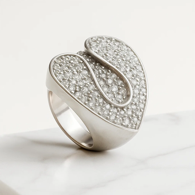 ANILLO HOJA CON CIRCONES BLANCOS EN PAVE #14 - 2