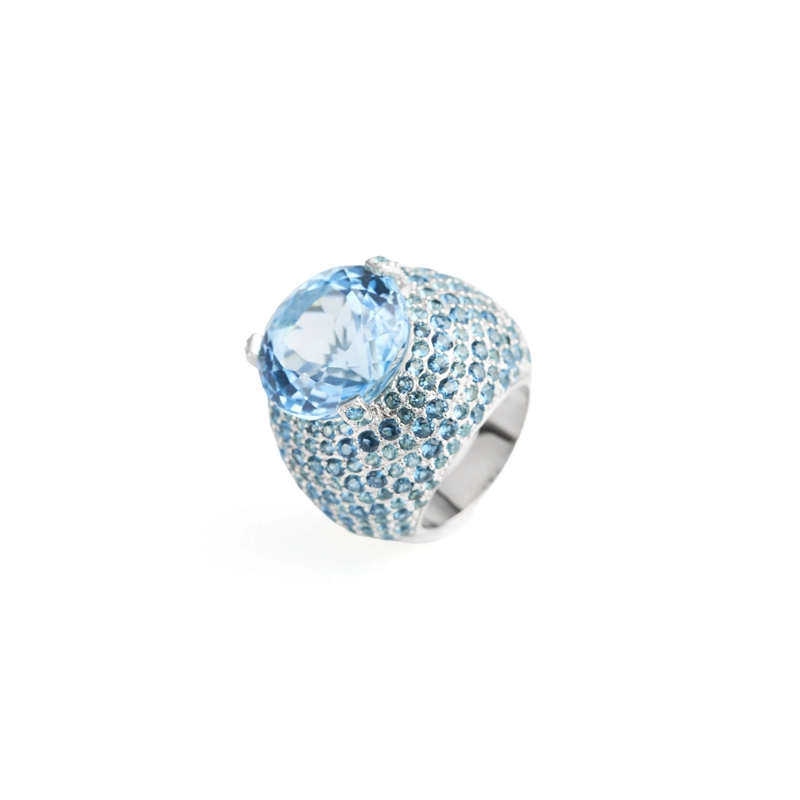ANILLO TOPACIO AZUL ESTILO BOMBE  #14 - 1