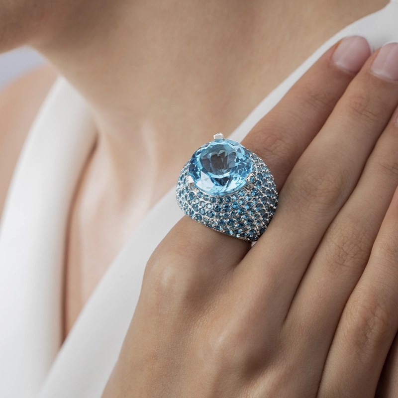 ANILLO TOPACIO AZUL ESTILO BOMBE  #14 - 3