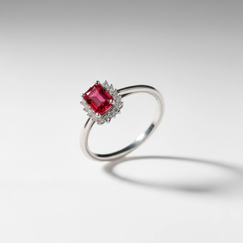 ANILLO SOLITARIO DE RUBI EN PLATA #12 - 2