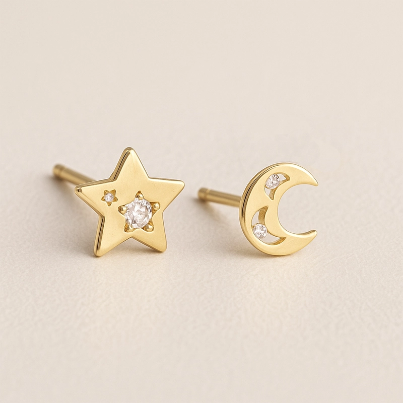 AROS LUNA Y ESTRELLA ORO 18K CIRCON - 2