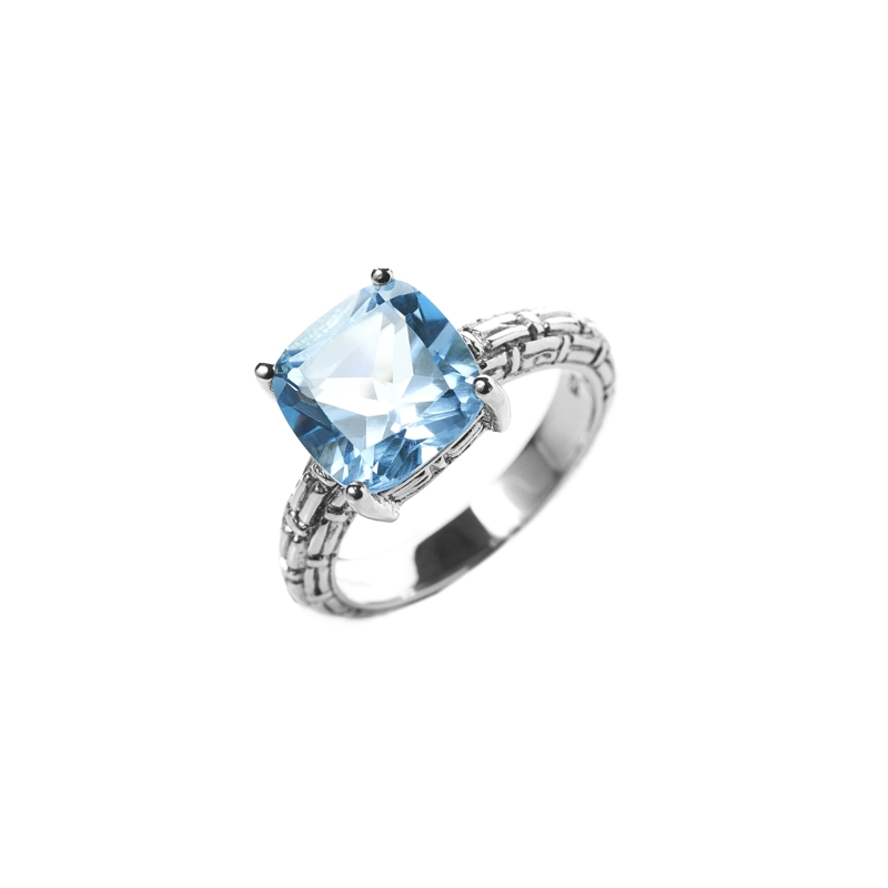 ANILLO TOPACIO AZUL FACETADO EN GRIFAS #14 - 1