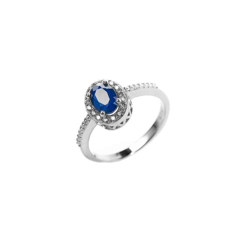 ANILLO ZAFIRO NATURAL OVALADO CON HALO #14 - 1