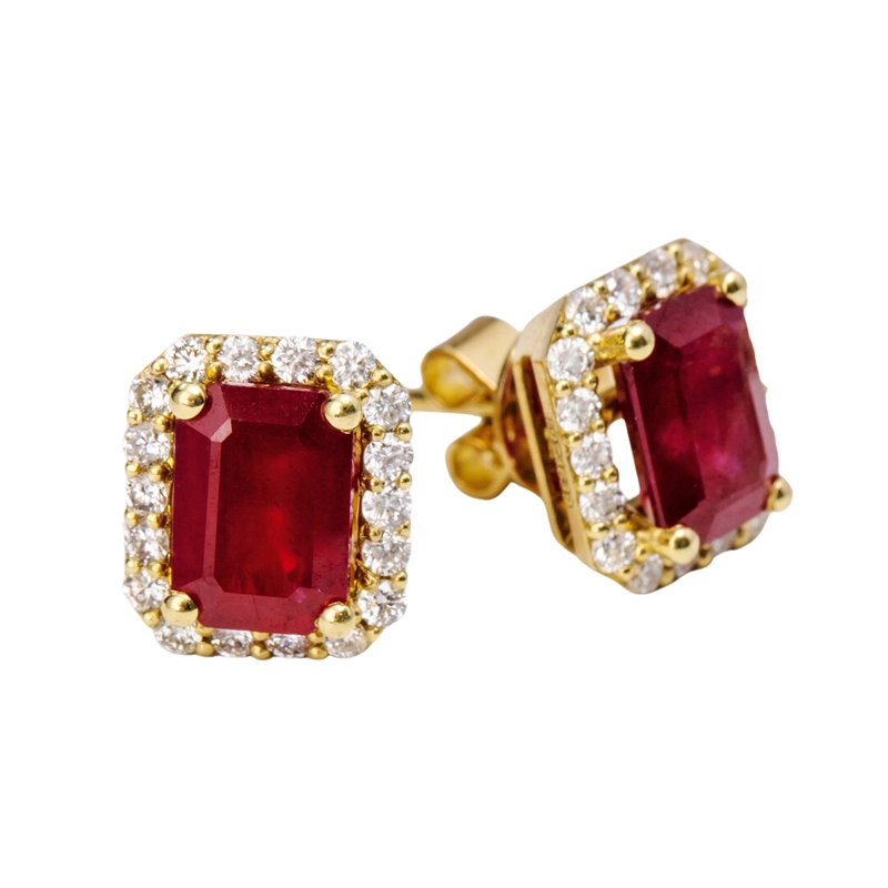 AROS RUBI Y DIAMANTES EN ORO AMARILLO 18 KT - 1