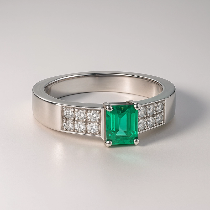 ANILLO DE ESMERALDA Y BRILLANTES TALLA 8 - 2