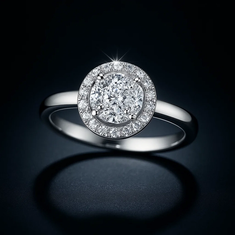 ANILLO ROSETA ORO BLANCO #14 - 2