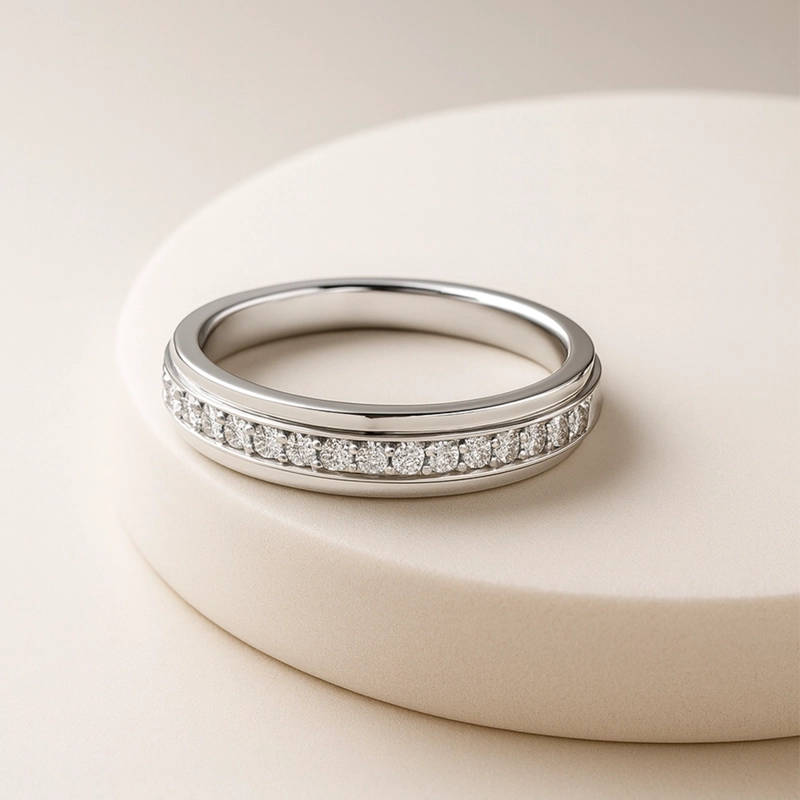 ANILLO MEDIO CINTILLO ORO BLANCO Y DIAMANTES #13 - 2