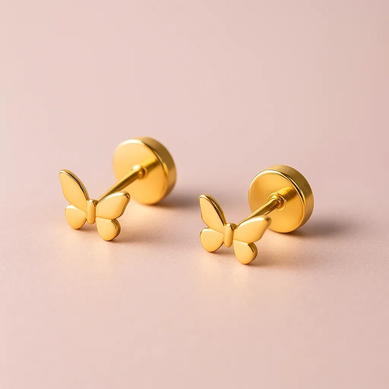 AROS MARIPOSA ORO AMARILLO 18 KT RECIEN NACIDA - 2