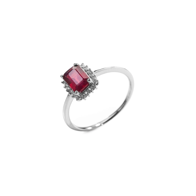 ANILLO SOLITARIO DE RUBI EN PLATA #14 - 1