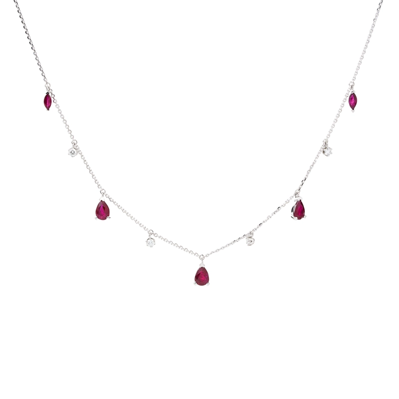 COLLAR RUBI EN GOTAS ORO BLANCO 18 KT - 1