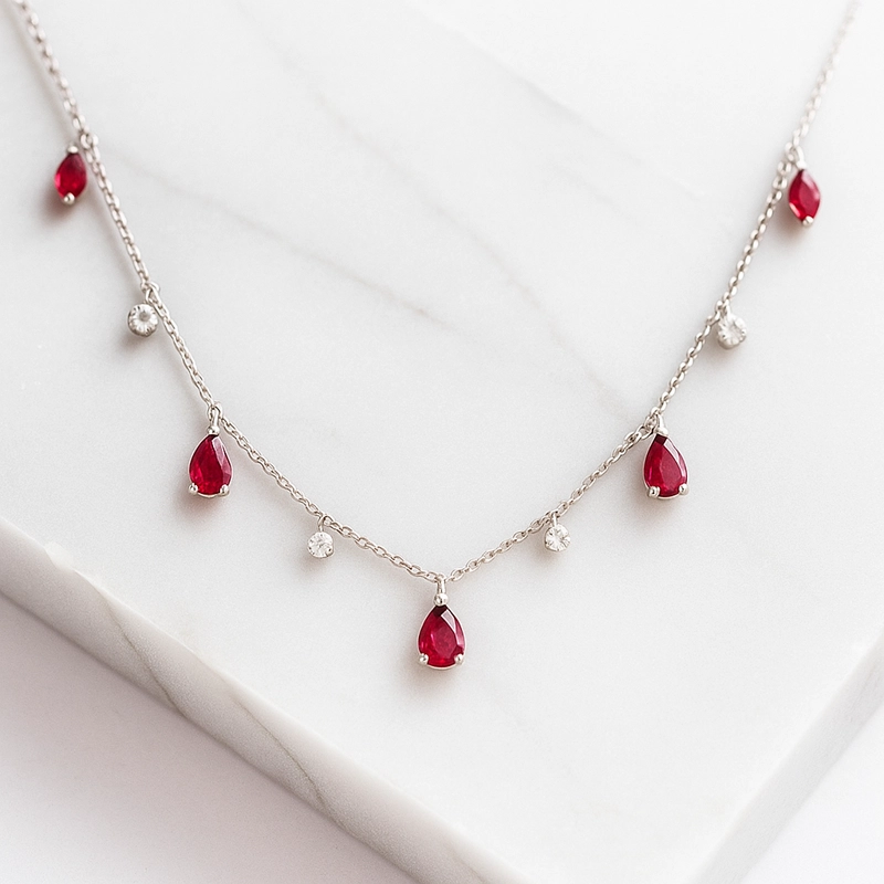 COLLAR RUBI EN GOTAS ORO BLANCO 18 KT - 2