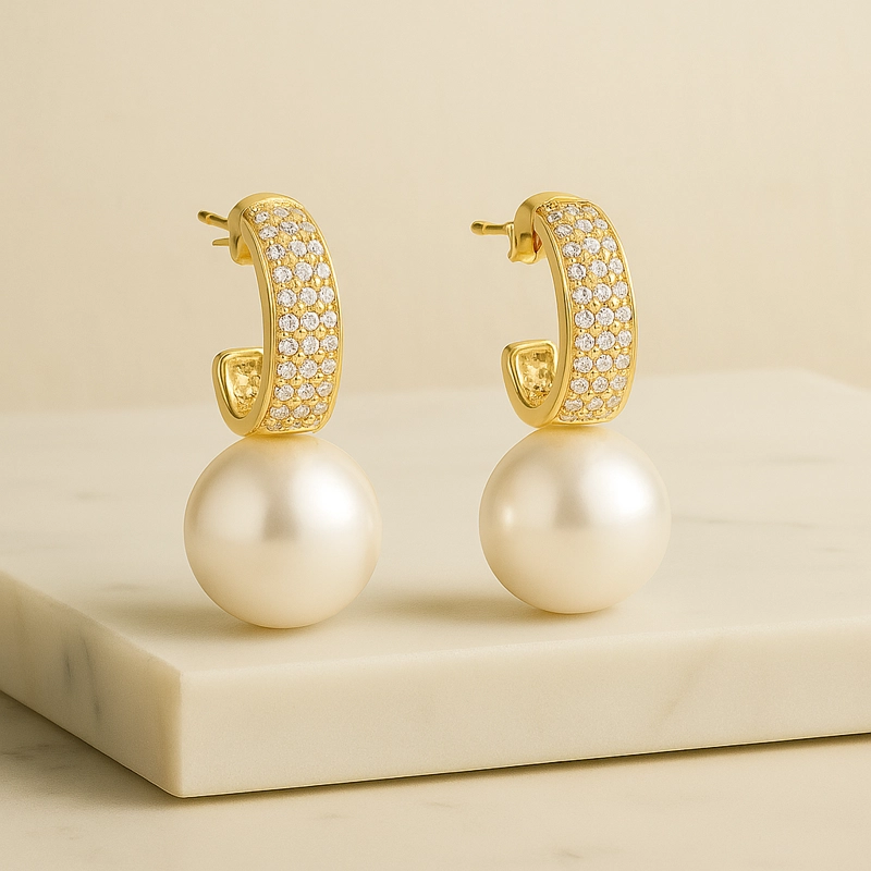 AROS PAVE CZ 11-12 MM PERLA REDONDA VERMEIL - 2