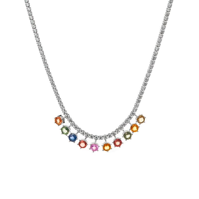 COLLAR ESTILO TENIS CON ZAFIROS DE COLORES NATURALES - 1