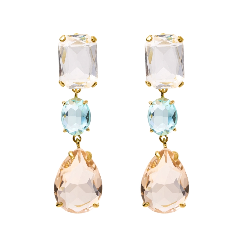 AROS 3 PIEZAS, CIRCON GOTA VINTAGE MARRON/CELESTE - 1
