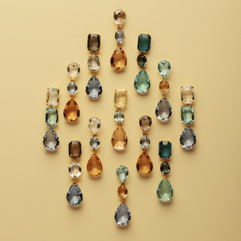 AROS 3 PIEZAS, CIRCON GOTA VINTAGE MARRON/CELESTE - 2