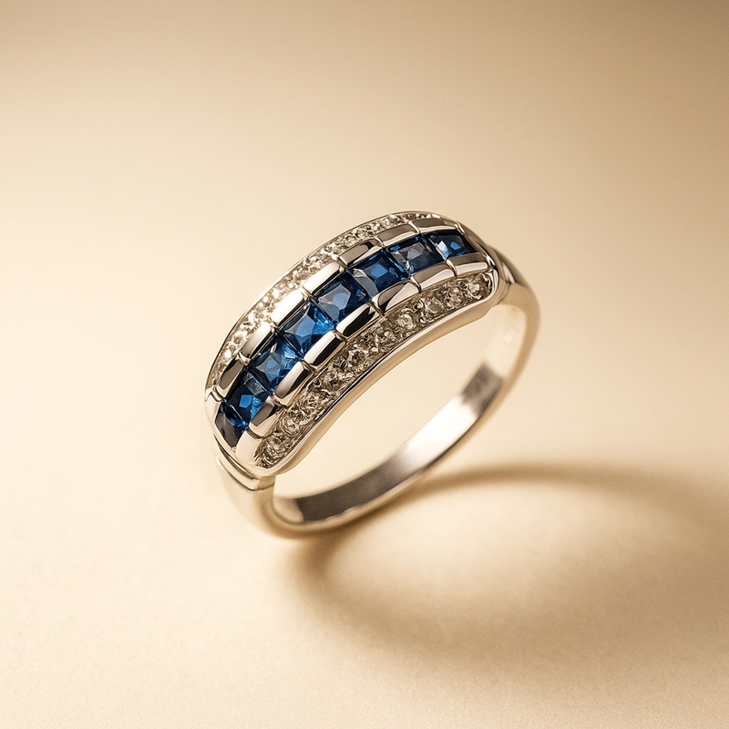 ANILLO MEDIO CINTILLO ZAFIROS NATURALES #17 - 3