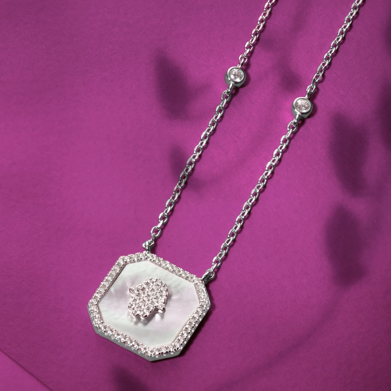COLLAR HAMSA EN NACAR CON CZ - 2