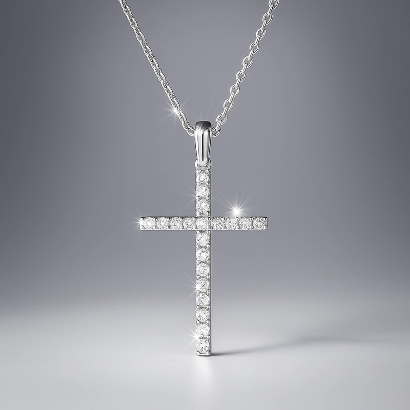 COLLAR CRUZ DIAMANTES EN ORO BLANCO - 2