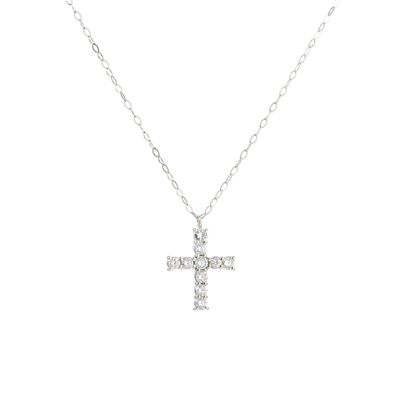 COLLAR CRUZ DE PLATINO CON BRILLANTES. - 1