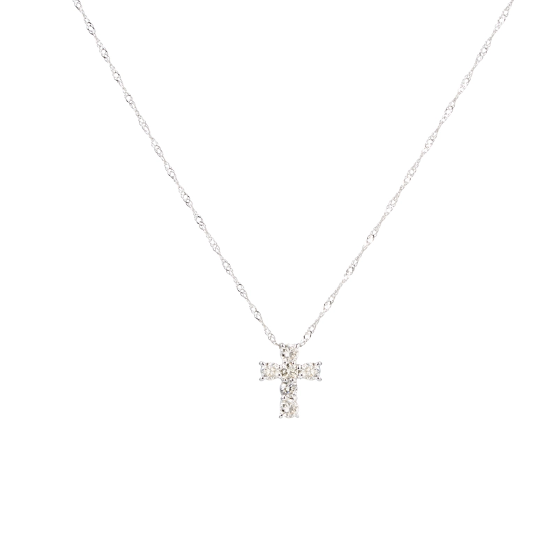 COLLAR CON CRUZ MINI ORO BLANCO 18K - 1