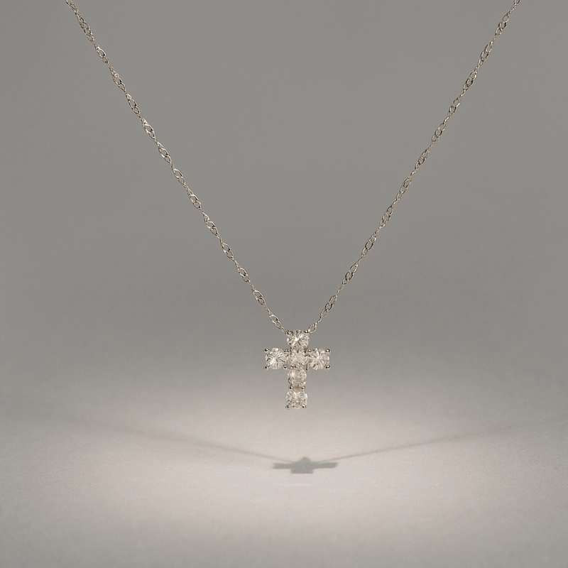 COLLAR CON CRUZ MINI ORO BLANCO 18K - 2