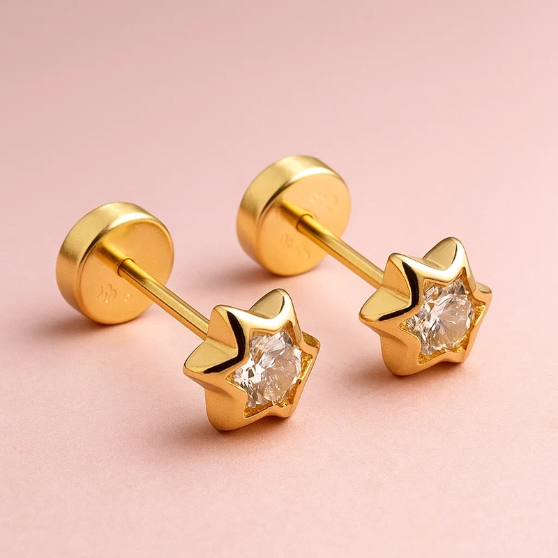 AROS ESTRELLA RECIEN NACIDA ORO 18 KT Y CIRCON - 2