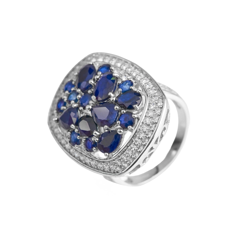 ANILLO DE ZAFIRO AZUL NATURAL ENGASTADO EN PLACA #20 - 1