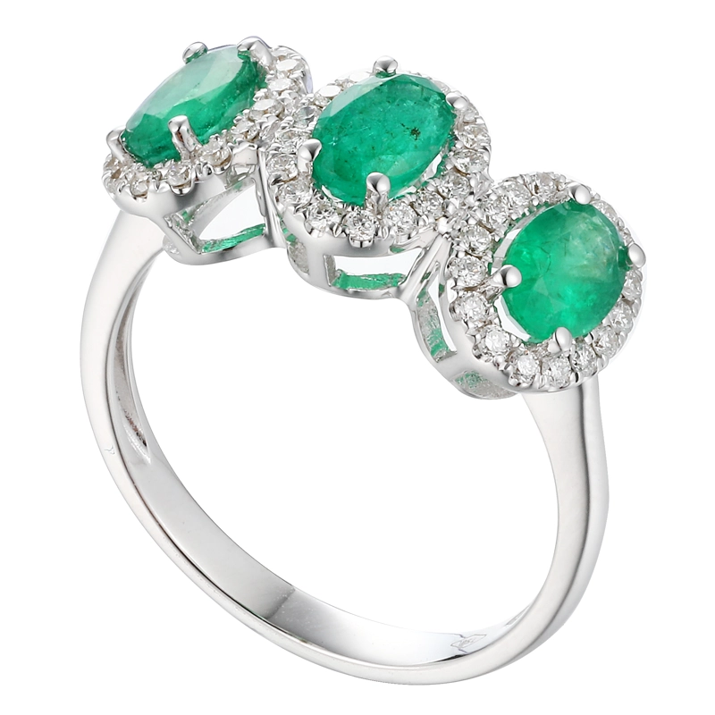 ANILLO 3 CENTROS ESMERALDA ORO BLANCO 18K - 1