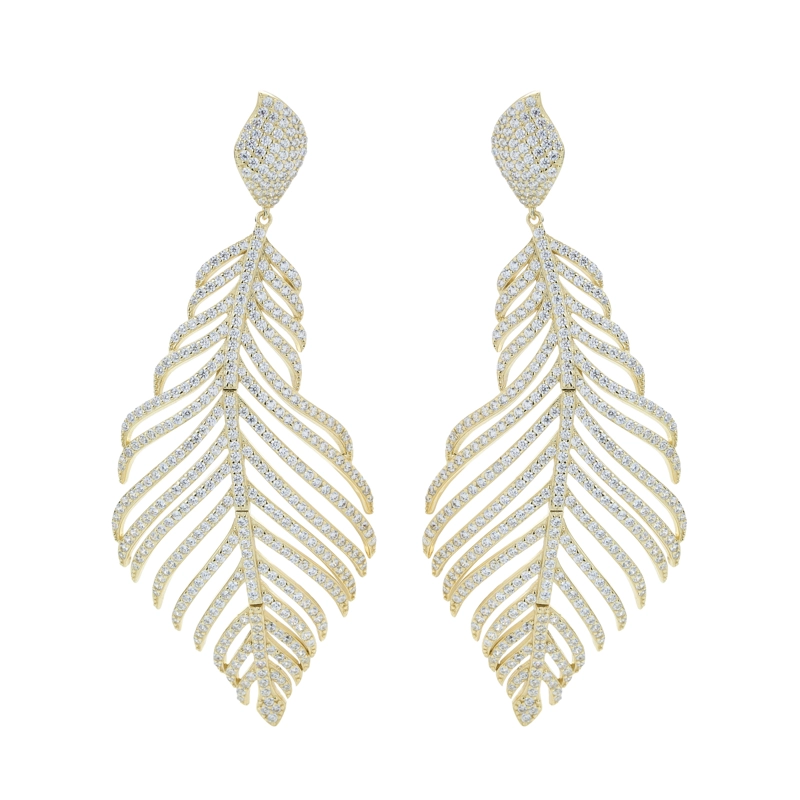 AROS PLUMA CIRCON PLATA DORADA - 1