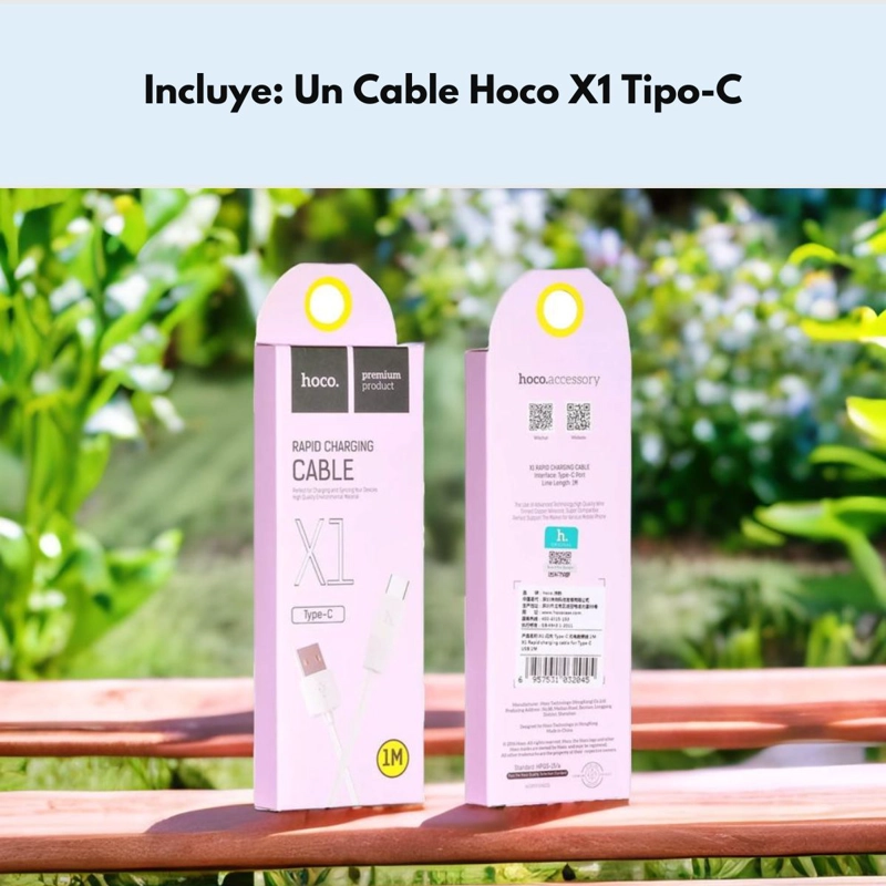 CABLE HOCO TIPO C X1 1M CARGA RAPIDA BLANCO - 8