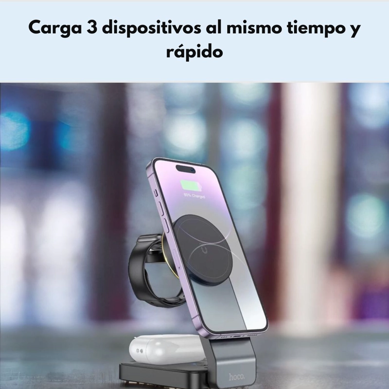 ESTACION DE CARGA INALAMBRICA MAGSAFE 3 EN 1 HOCO CQ3 - 2