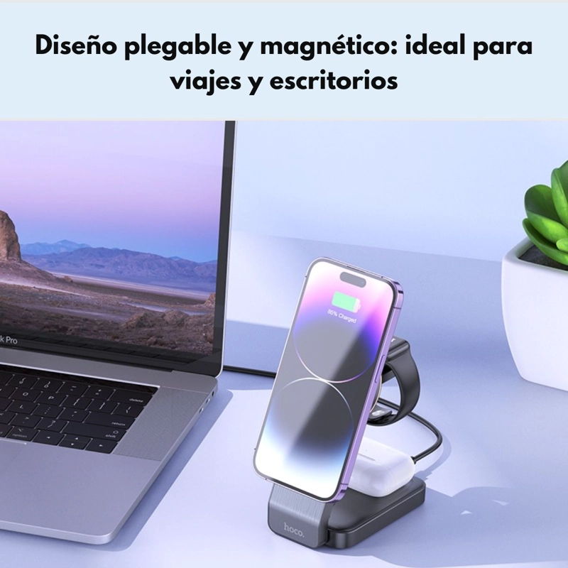 ESTACION DE CARGA INALAMBRICA MAGSAFE 3 EN 1 HOCO CQ3 - 4