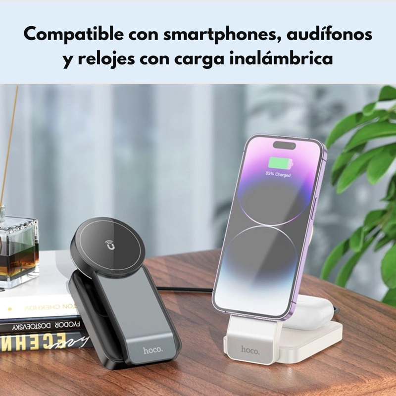ESTACION DE CARGA INALAMBRICA MAGSAFE 3 EN 1 HOCO CQ3 - 5