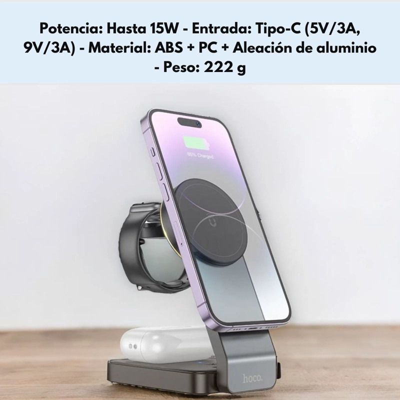 ESTACION DE CARGA INALAMBRICA MAGSAFE 3 EN 1 HOCO CQ3 - 7