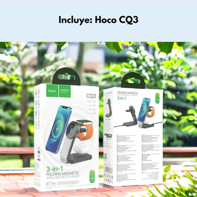 ESTACION DE CARGA INALAMBRICA MAGSAFE 3 EN 1 HOCO CQ3 - 8