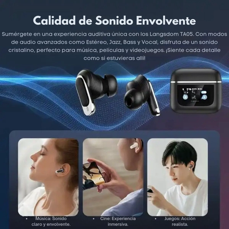 AUDIFONOS LANGSDOM TA05 INALAMBRICOS TWS ANC ENC TACTIL - 3