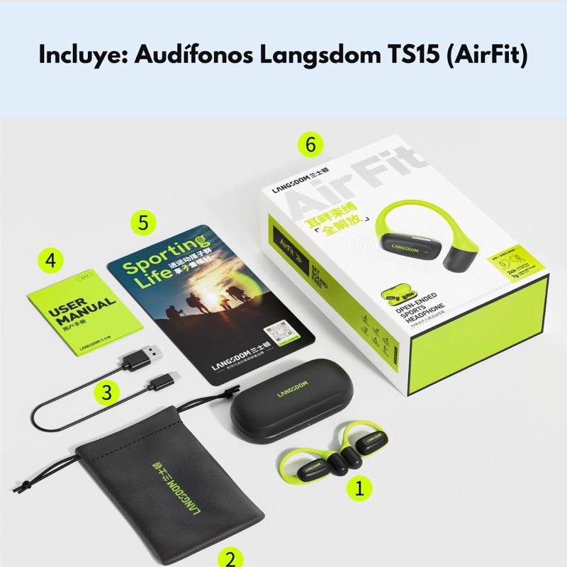 AUDIFONOS DEPORTIVOS BLUETOOTH 24H LIGEROS LANGSDOM AIRFIT - 8
