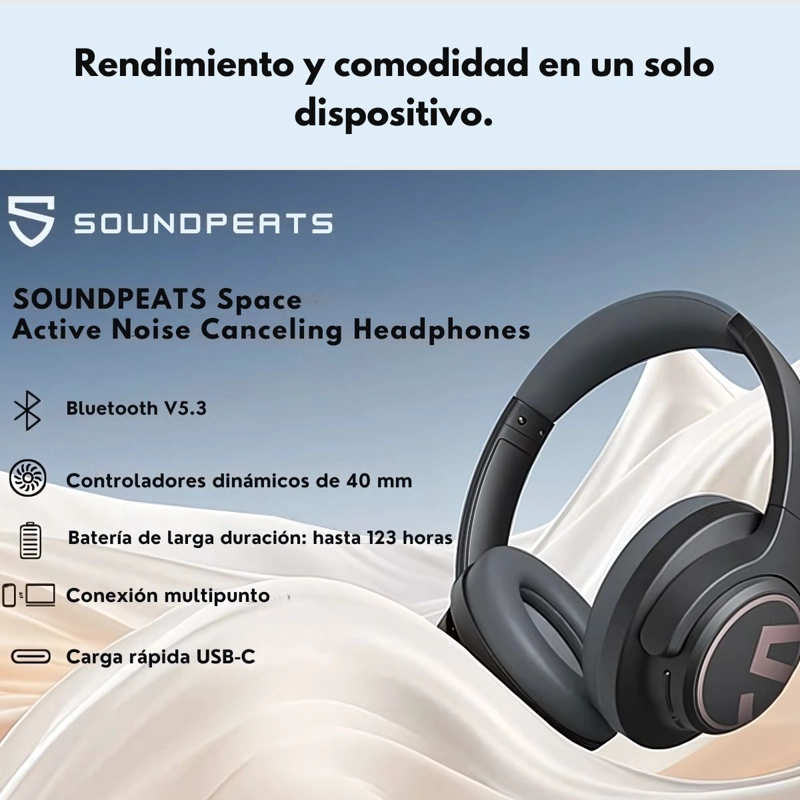 AUDIFONOS BLUETOOTH 123HRS ANC HI-RES IPX-4 SOUNDPEATS SPACE - 9