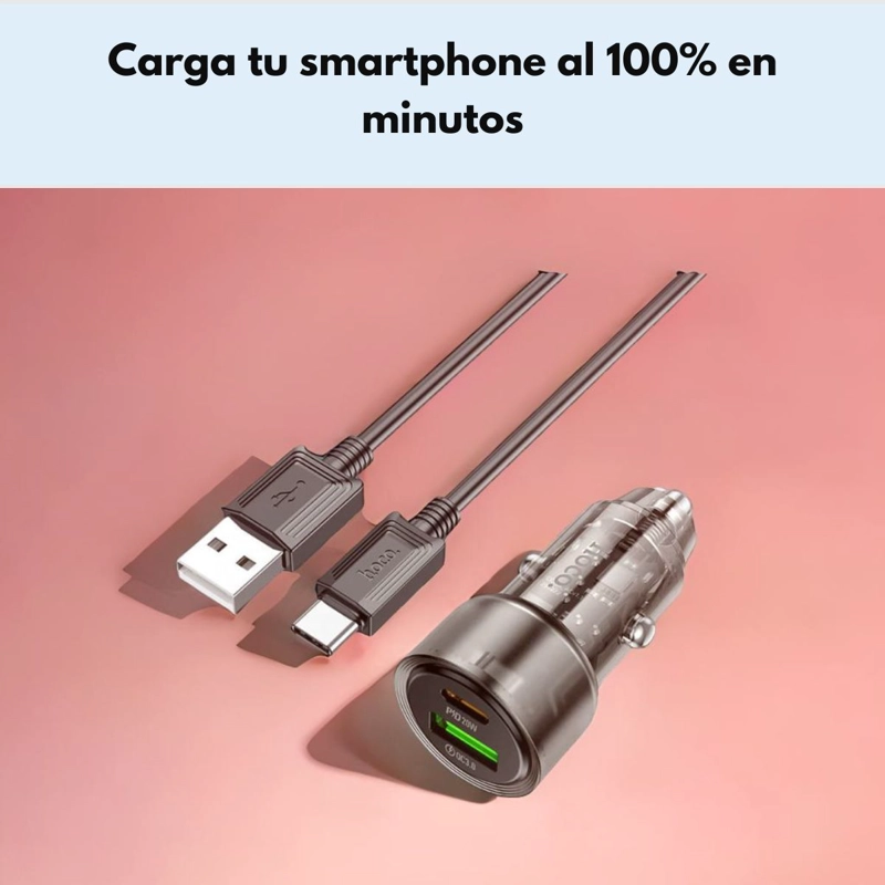 CARGADOR RAPIDO AUTO HOCO Z52 38W USB-C Y USB-A TIPO C - 3