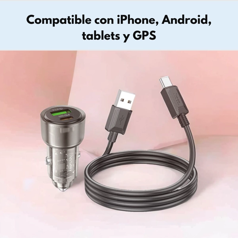 CARGADOR RAPIDO AUTO HOCO Z52 38W USB-C Y USB-A TIPO C - 4
