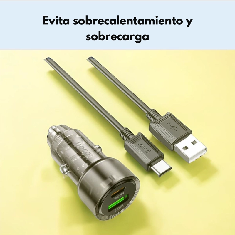 CARGADOR RAPIDO AUTO HOCO Z52 38W USB-C Y USB-A TIPO C - 5