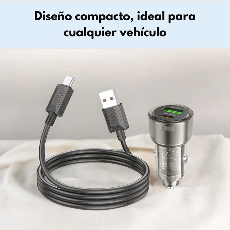 CARGADOR RAPIDO AUTO HOCO Z52 38W USB-C Y USB-A TIPO C - 6