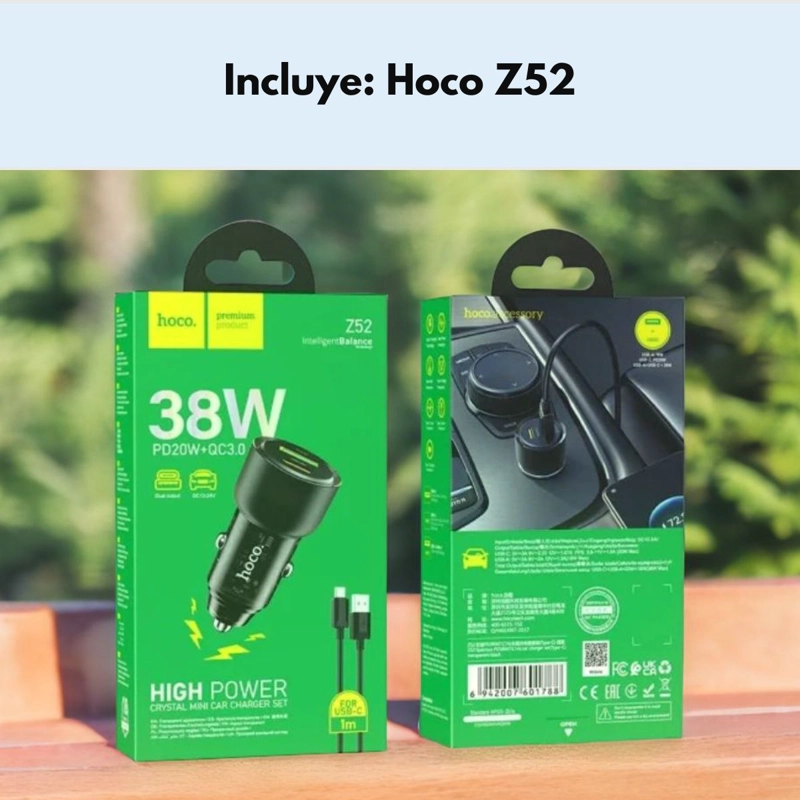 CARGADOR RAPIDO AUTO HOCO Z52 38W USB-C Y USB-A TIPO C - 8