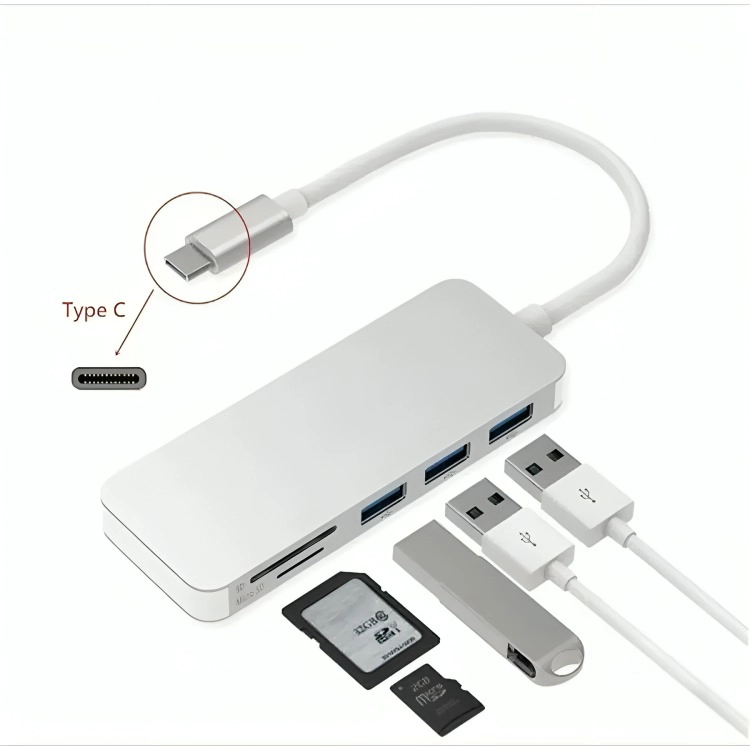 ADAPTADOR TYPE C TIPO C 3 X USB 3.0, TF, MICRO SD 5EN1 - 1