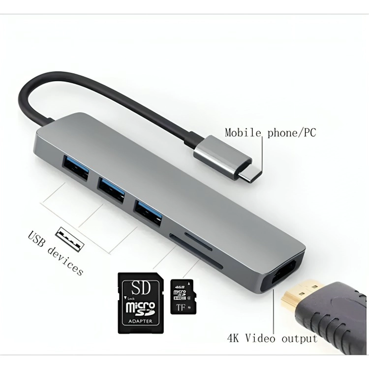 ADAPTADOR USB HUB HDMI TIPO C 3 X USB 3.0 6EN1 - 2
