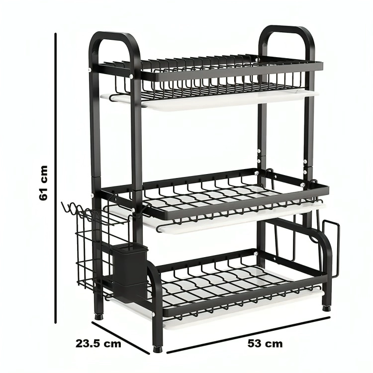 SECADOR ESCURRIDOR DE LOZA PLATOS 3 NIVELES / NEGRO - 3