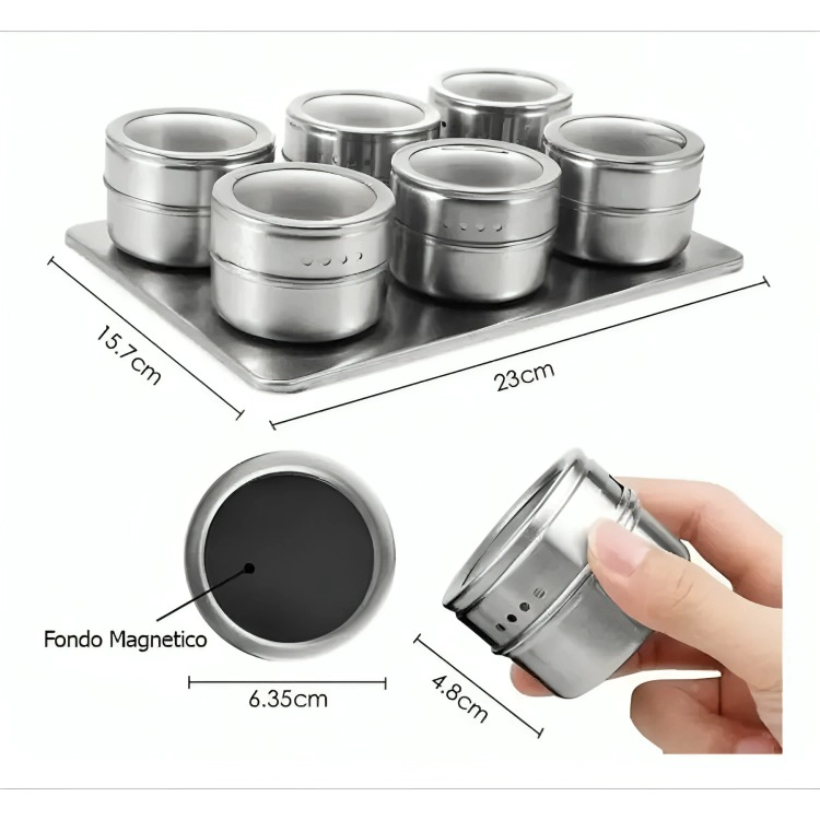 ORGANIZADOR CONDIMENTOS COCINA 6 PIEZAS FRASCOS ESPECIEROS - 3