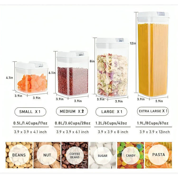 SET 5 CONTENEDORES DE ALIMENTO TAPA HERME TICA ALMACENAMIENTO - 5