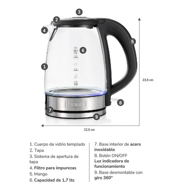 HERVIDOR THOMAS TH-4725 VIDRIO 1,7L - 6