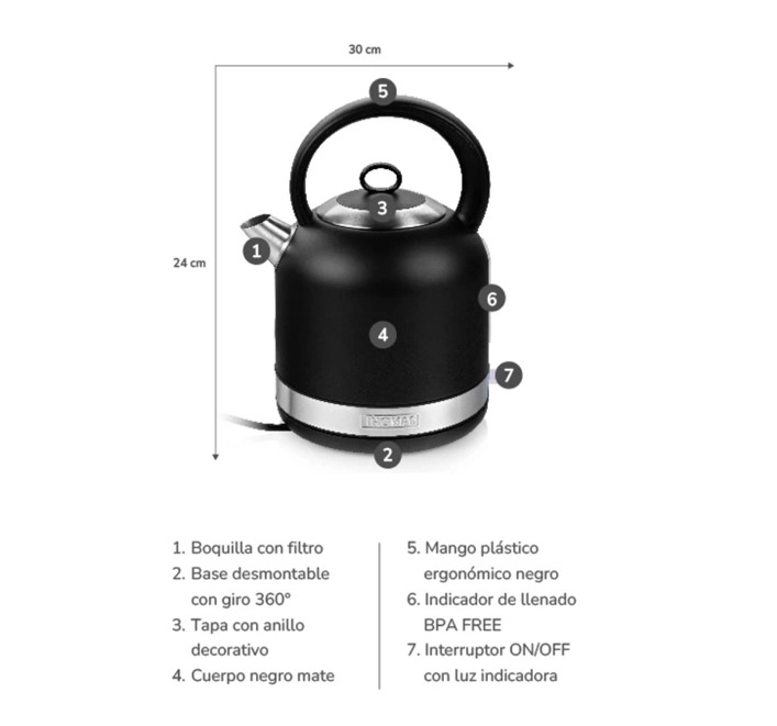 HERVIDOR NEGRO MATE 2,5 LTS TH-6510N THOMAS - 4